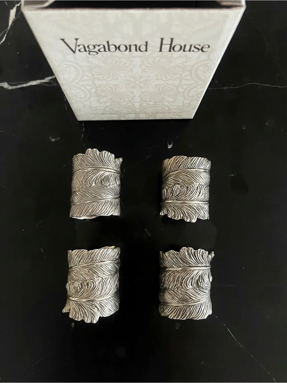 Vagabond House Feather Napkin Ring Set - 2 sets of 4 available